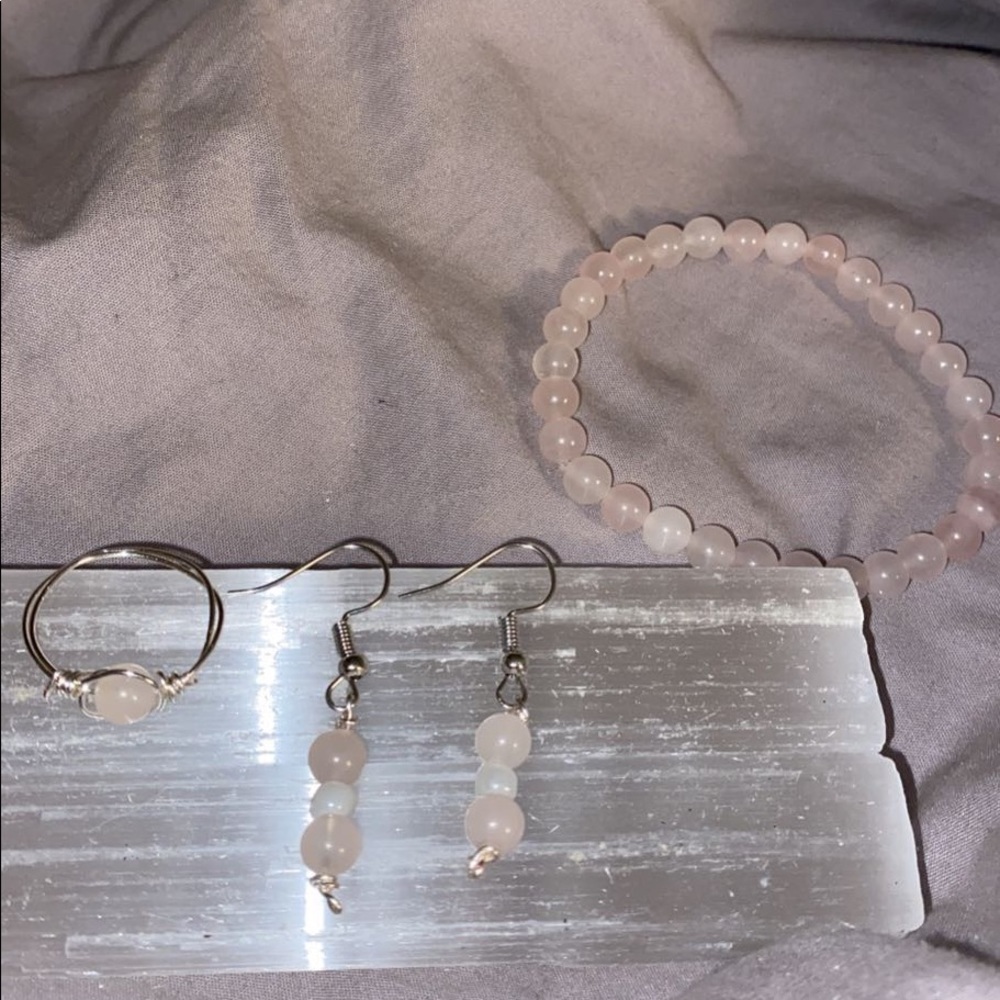 handmade rose quartz jewelry sets!